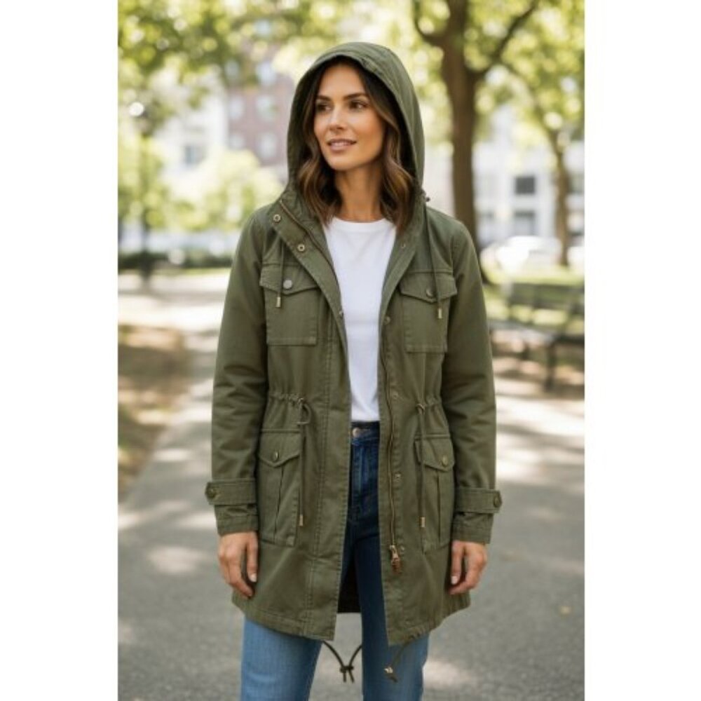 MARK Green Hooded Safari Coat Ladies XLarge Removable Hood